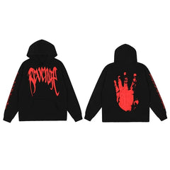 Revenge Classic Hand Graphic Pullover Hoodie Black/red