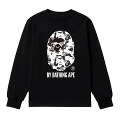 BAPE Style "BY BATHING APE" Camo Ape Head Long-Sleeve Tee - Black/Monochrome Camo