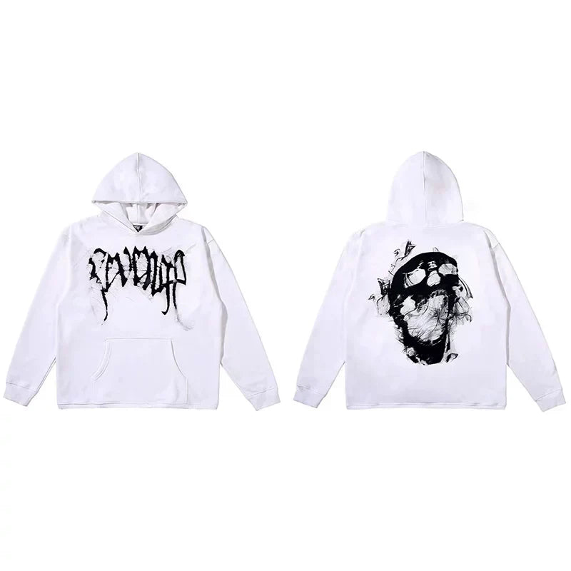 Revenge Smoke Skull Arch Logo Pullover Hoodie white