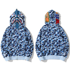 BAPE Style Camo Shark Full-Zip Hoodie - Light Blue