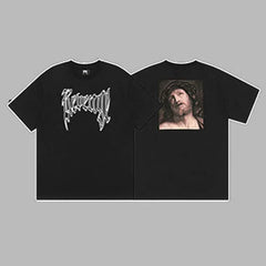 Revenge Silver Arch Logo & Jesus Portrait Graphic Short Sleeve T-Shirt