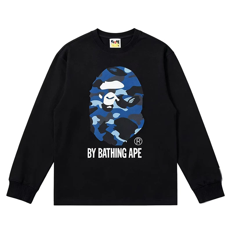 BAPE Style "BY BATHING APE" Camo Ape Head Long-Sleeve Tee - Black/Blue