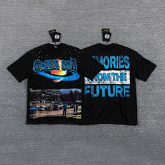 Men's Futuristic Graphic Oversized T-Shirt – Y2K Streetwear Double-Sided Print Casual Tee