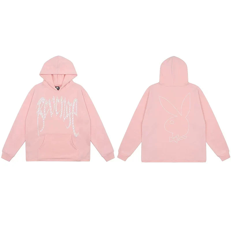 Revenge x Playboy Rhinestone / Outline Bunny Arch Logo Pullover Hoodie Pink