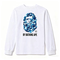 BAPE Style "BY BATHING APE" Camo Ape Head Long-Sleeve Tee - White/Blue