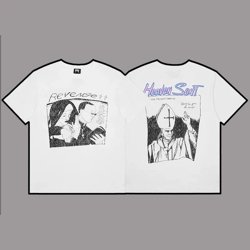 Revenge "Heaven Sent" Religious Graphic Short Sleeve T-Shirt (White)