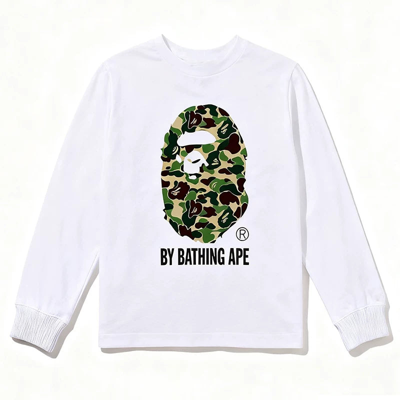 BAPE Style "BY BATHING APE" Camo Ape Head Long-Sleeve Tee - White/Green