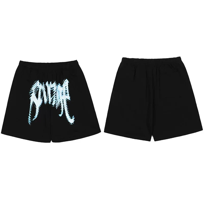 Revenge Ice Blue Skeleton Gothic Logo Mesh Shorts - Black