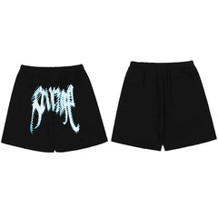 Revenge Ice Blue Skeleton Gothic Logo Mesh Shorts - Black