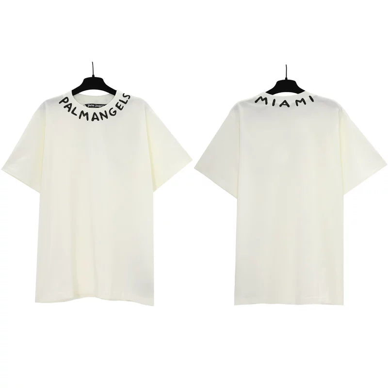 Palm Angels Neckline Collar Logo T-Shirt - White/Miami