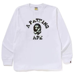 BAPE Style Arch Logo Monochrome Camo Ape Head Long-Sleeve Tee - White