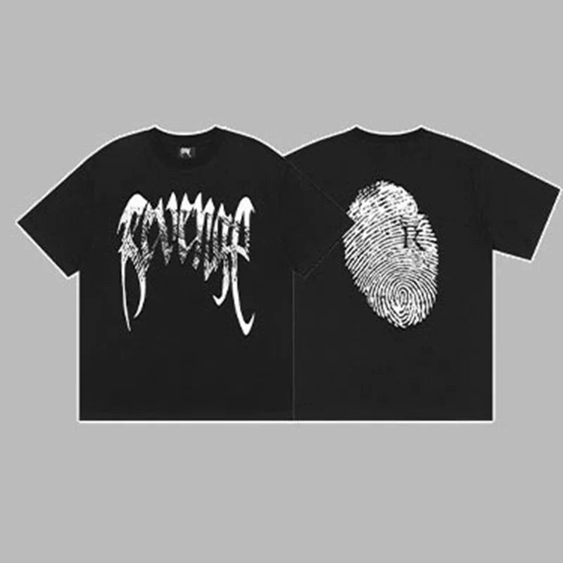 Revenge White Arch Logo & Fingerprint Graphic Short Sleeve T-Shirt