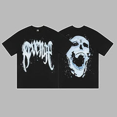 Revenge Silver & Blue Arch Logo & Smoke Skull Graphic Short Sleeve T-Shirt