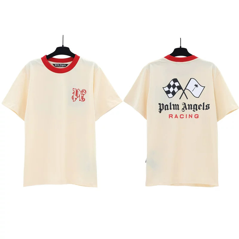 Palm Angels Racing Flags Graphic T-Shirt - Beige/Red