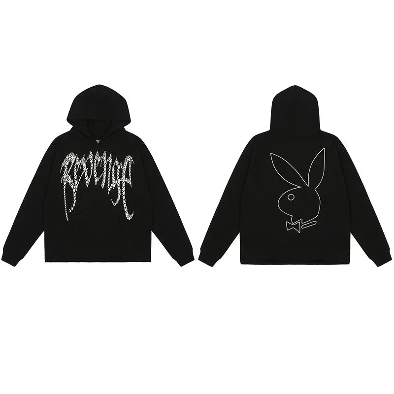 Revenge x Playboy Rhinestone / Outline Bunny Arch Logo Pullover Hoodie Black