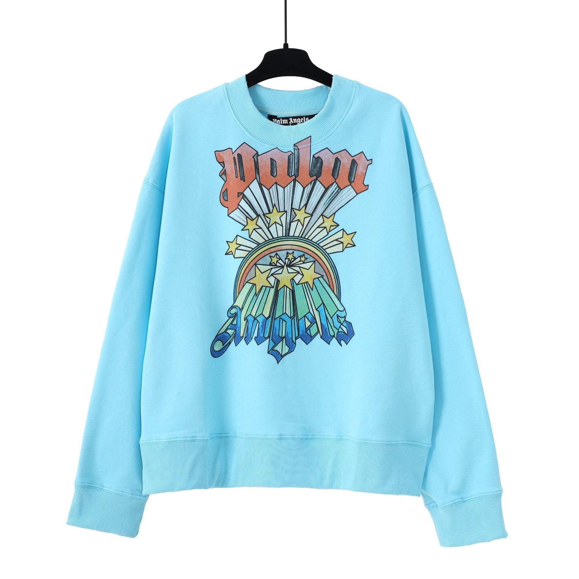 Palm Angels Sun & Rainbow Vintage Graphic Crewneck Sweatshirt - Light Blue
