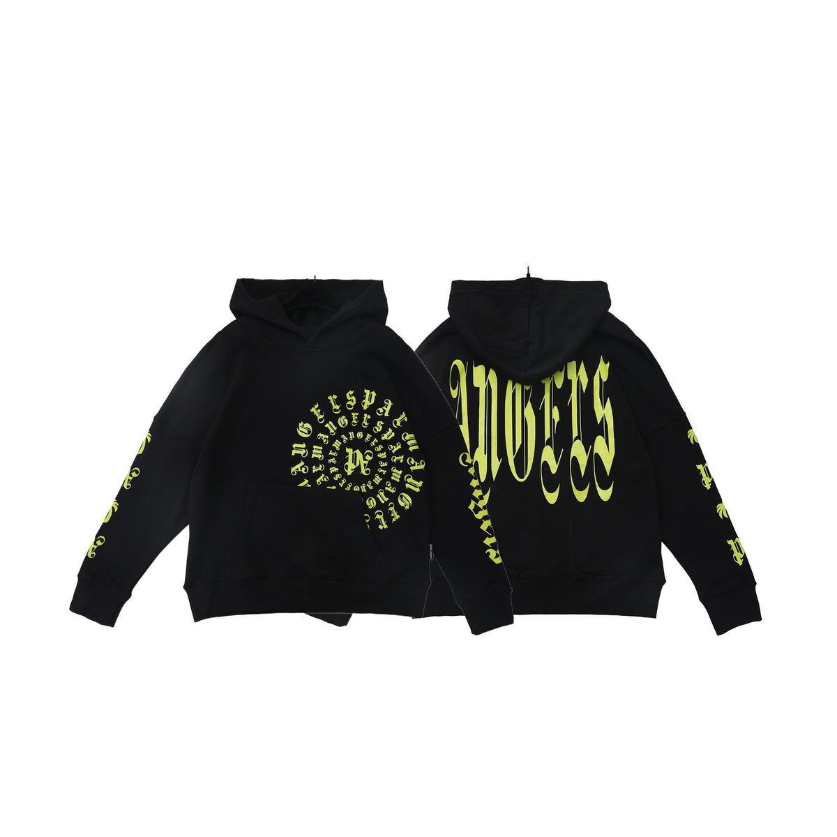 Palm Angels Spiral Gothic Lettering Hoodie - Black/Neon Green