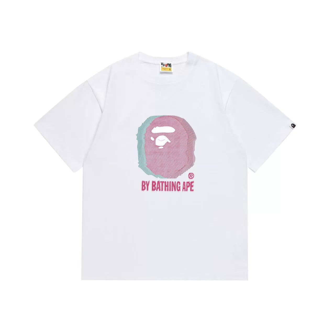 BAPE Style Glitch Colorblock Ape Head Short-Sleeve Tee - White