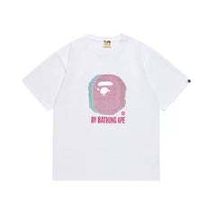 BAPE Style Glitch Colorblock Ape Head Short-Sleeve Tee - White