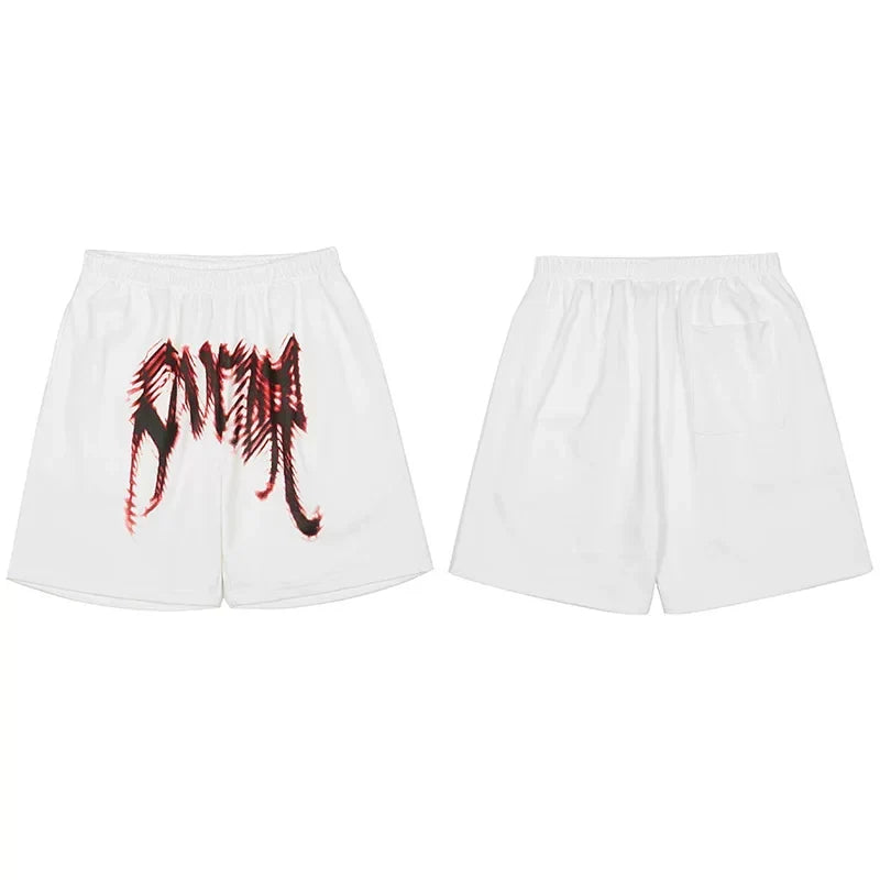 Revenge Red Skeleton Gothic Logo Shorts - White