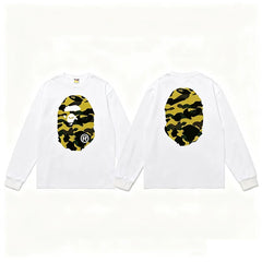 BAPE Style Big Camo Ape Head Long-Sleeve Tee - White/Yellow