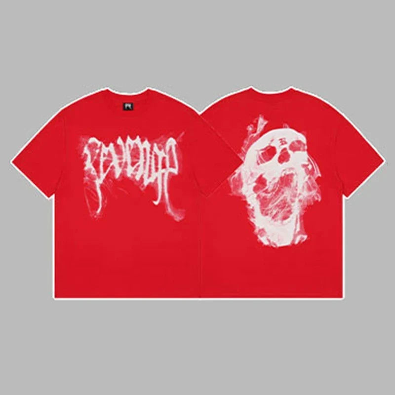 Revenge Smoke & Ink Skull Graphic Short Sleeve T-Shirt  Red