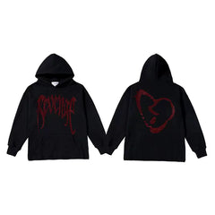 Revenge Rhinestone Broken Heart Arch Logo Pullover Hoodie red
