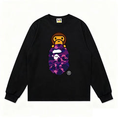 BAPE Style Baby Milo Peeking on Camo Ape Head Long-Sleeve Tee - Black/Purple